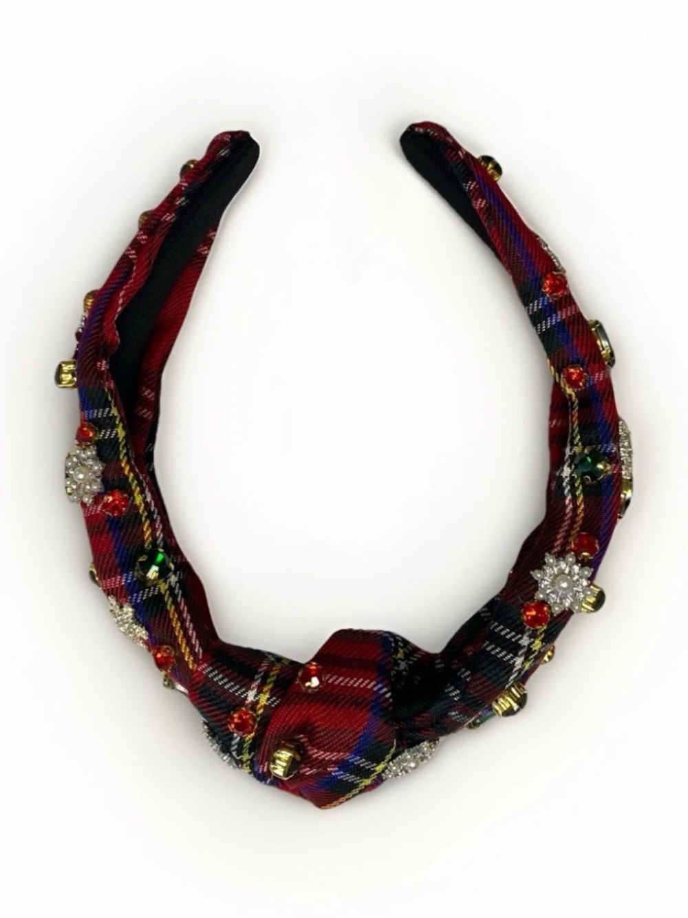Plaid Holiday Headband Red Green Gold Embellished Snowflake Beaded Women